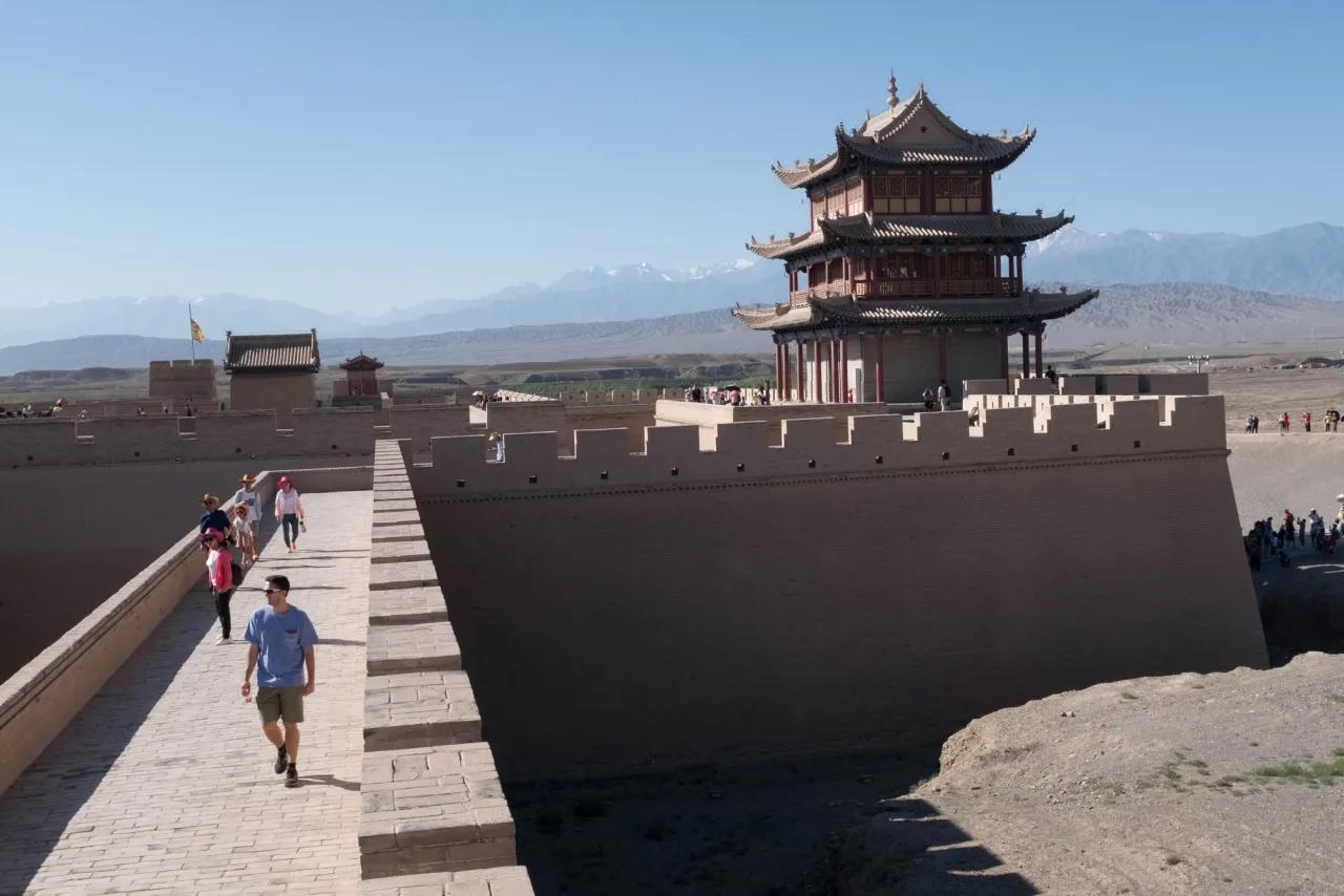 Jiuquan Fortress with the mountains in the background - Gansu, China